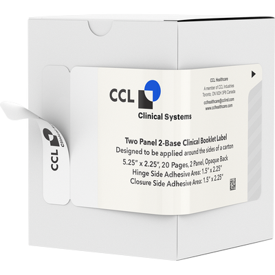 Clinical Booklet label 2-panel-2-sides-carton-peel-tab